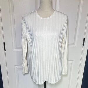 Talbots White Long Sleeve Ribbed Top Crew Neck Size 1X